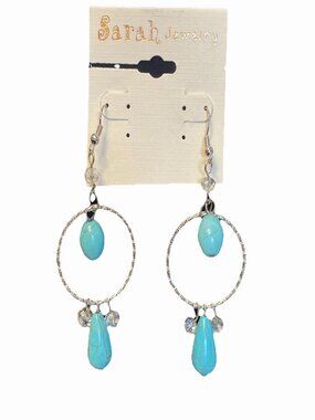 Sarah Jewelry Faux Turquoise Teardrop Dangle Earrings Silver Tone Hoop Boho Styl